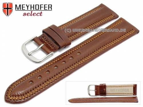 Uhrenarmband -Nordhausen- 22mm mittelbraun Leder gepolstert abgen�ht von MEYHOFER (Schlie�enansto� 20 mm) - Bild vergr��ern 