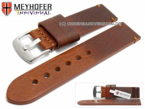 Uhrenarmband -Ludwigsburg- 20mm hellbraun/rotbraun Leder robust abgen�ht von MEYHOFER (Schlie�enansto� 20 mm) - Bild vergr��ern 