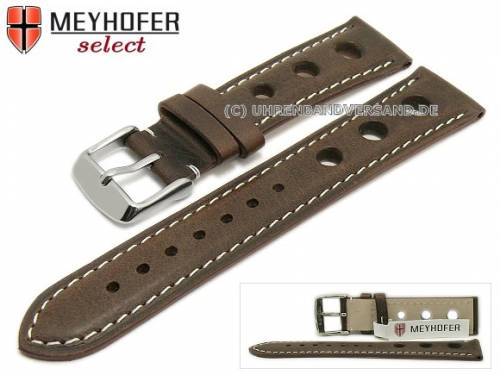 Uhrenarmband -Castletown- 24mm dunkelbraun Racing-Look glatt helle Naht von MEYHOFER (Schlie�enansto� 22 mm) - Bild vergr��ern 