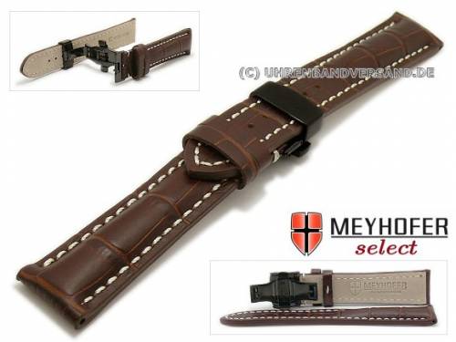 Uhrenarmband -Arlon- 20mm dunkelbraun Leder Allig.-Pr�g. schwarze Butterflyfaltschlie�e MEYHOFER (Schlie�enansto� 18 mm) - Bild vergr��ern 