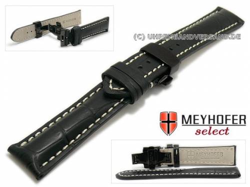 Uhrenarmband -Arlon- 20mm schwarz Leder Alligator-Pr�gung Butterflyfaltschlie�e schwarz MEYHOFER (Schlie�enansto� 18 mm) - Bild vergr��ern 