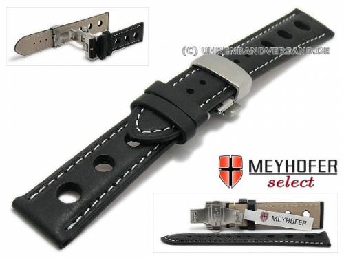 Uhrenarmband -Stavelot- 18mm schwarz Racing-Look mit Butterflyfaltschlie�e von MEYHOFER (Schlie�enansto� 16 mm) - Bild vergr��ern 