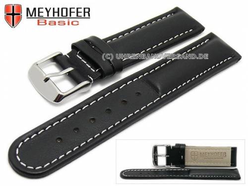 Uhrenarmband -Batea- 20mm schwarz Leder glatt matt helle Naht von MEYHOFER (Schlie�enansto� 20 mm) - Bild vergr��ern 