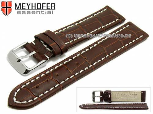 Uhrenarmband XL -Sanford- 20mm dunkelbraun Leder Alligator-Pr�gung helle Naht von Meyhofer (Schlie�enansto� 18 mm) - Bild vergr��ern 