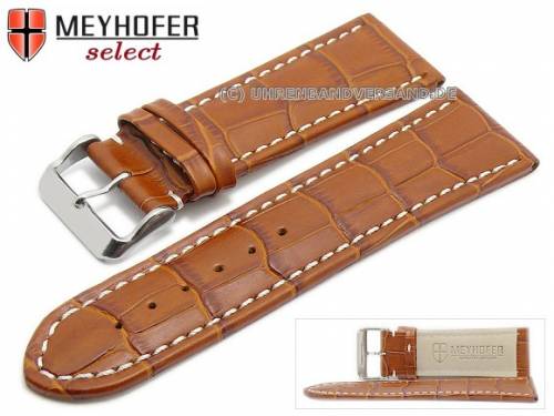 Uhrenarmband XL -Sanford- 26mm mittelbraun Leder Alligator-Pr�gung helle Naht von Meyhofer (Schlie�enansto� 24 mm) - Bild vergr��ern 