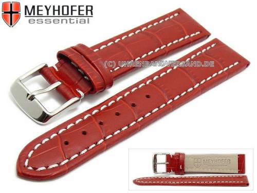 Uhrenarmband -Petare- 16mm rot Leder Alligator-Pr�gung helle Naht von Meyhofer (Schlie�enansto� 16 mm) - Bild vergr��ern 
