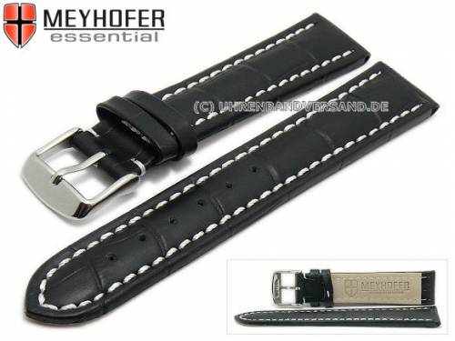 Uhrenarmband -Petare- 20mm schwarz Leder Alligator-Pr�gung helle Naht von Meyhofer (Schlie�enansto� 18 mm) - Bild vergr��ern 