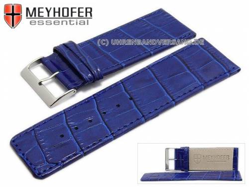 Uhrenarmband -Campinas- 30mm kobaltblau Leder Alligator-Pr�gung abgen�ht von Meyhofer (Schlie�enansto� 28 mm) - Bild vergr��ern 