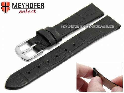 Uhrenarmband -Pensacola- 12mm Clip-Ansto� schwarz Leder Alligator-Pr�gung von MEYHOFER (Schlie�enansto� 12 mm) - Bild vergr��ern 