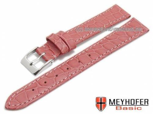 MEYHOFER Basic Uhrenarmband -Santos- 12mm pink Leder Kroko-Pr�gung abgen�ht (Schlie�enansto� 10 mm) - Bild vergr��ern 