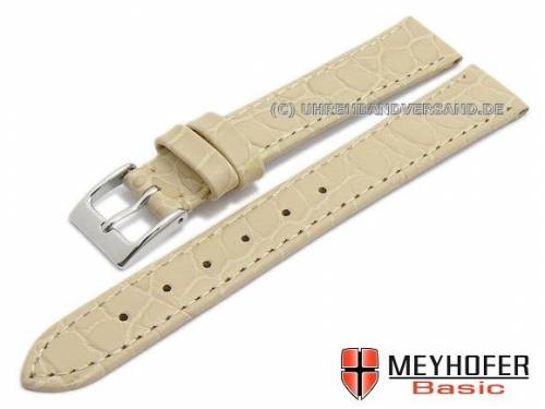 MEYHOFER Basic Uhrenarmband -Santos- 12mm beige Leder Kroko-Pr�gung abgen�ht (Schlie�enansto� 10 mm) - Bild vergr��ern 