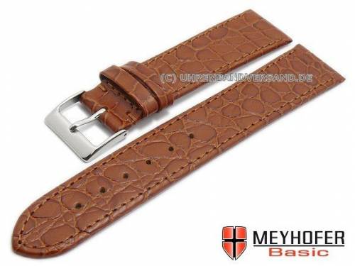 MEYHOFER Basic Uhrenarmband -Santos- 20mm mittelbraun Leder Kroko-Pr�gung abgen�ht (Schlie�enansto� 18 mm) - Bild vergr��ern 