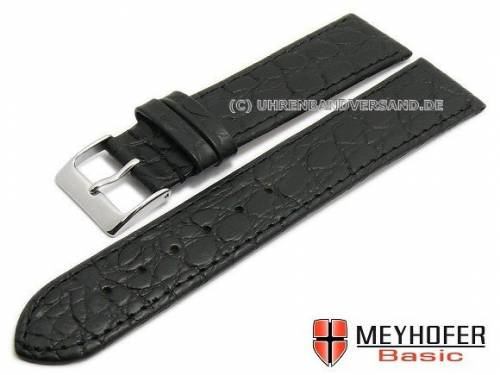 MEYHOFER Basic Uhrenarmband -Santos- 18mm schwarz Leder Kroko-Pr�gung abgen�ht (Schlie�enansto� 16 mm) - Bild vergr��ern 