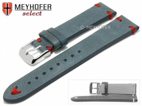 Uhrenarmband -Bendigo- 24mm mittelblau Leder Vintage-Look rote Naht von MEYHOFER (Schlie�enansto� 22 mm) - Bild vergr��ern 
