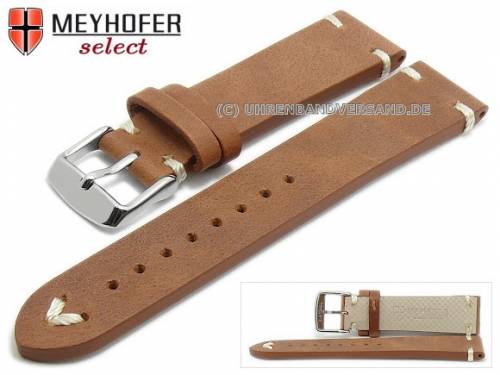 Uhrenarmband -Bendigo- 20mm hellbraun Leder Vintage-Look helle Naht von MEYHOFER (Schlie�enansto� 18 mm) - Bild vergr��ern 