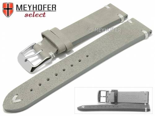 Uhrenarmband -Bendigo- 20mm grau Leder Vintage-Look helle Naht von MEYHOFER (Schlie�enansto� 18 mm) - Bild vergr��ern 