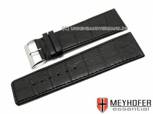 Uhrenarmband XL -Girona- 30mm schwarz Leder Alligator-Pr�gung abgen�ht von MEYHOFER (Schlie�enansto� 28 mm) - Bild vergr��ern 