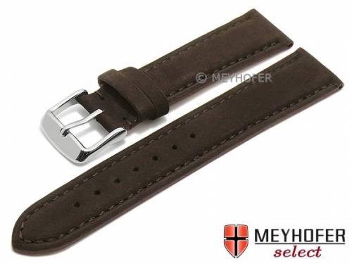 Uhrenarmband -Memphis- 20mm dunkelbraun Leder velourartig abgen�ht von MEYHOFER (Schlie�enansto� 18 mm) - Bild vergr��ern 