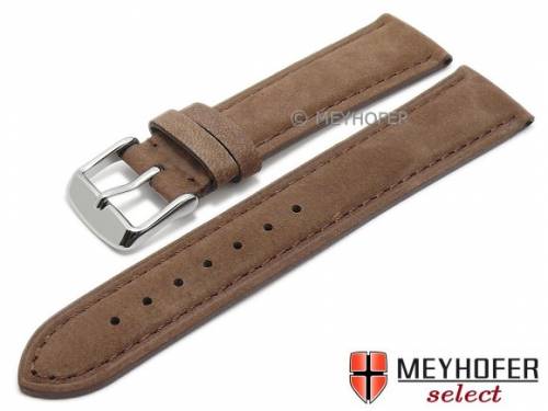 Uhrenarmband -Memphis- 20mm mittelbraun Leder velourartig abgen�ht von MEYHOFER (Schlie�enansto� 18 mm) - Bild vergr��ern 