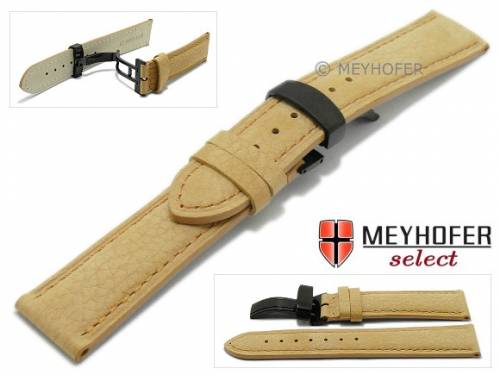 Uhrenarmband  -Nashville- 22mm hellbraun Leder genarbt schwarze Kippfaltschlie�e von MEYHOFER (Schlie�enansto� 20 mm) - Bild vergr��ern 