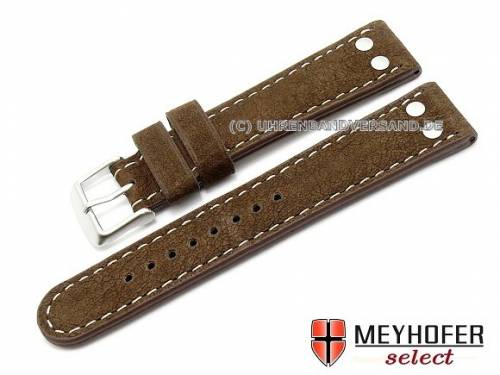 Uhrenarmband XL -Prades- 22mm dunkelbraun B�ffelleder Aviator-Look helle Naht von MEYHOFER (Schlie�enansto� 20 mm) - Bild vergr��ern 