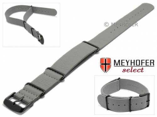 Uhrenarmband -Bathurst- 24mm mittelgrau Leder Durchzugsband im NATO-Style schwarze Schlie�e von MEYHOFER - Bild vergr��ern 