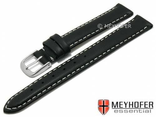 Uhrenarmband -Norwalk- 15mm schwarz Leder glatt matt helle Naht von MEYHOFER (Schlie�enansto� 14 mm) - Bild vergr��ern 