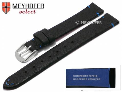 Uhrenarmband -Wadena- 10mm schwarz echt Elchleder blaue Naht von MEYHOFER (Schlie�enansto� 08 mm) - Bild vergr��ern 
