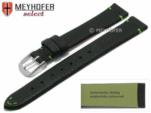 Uhrenarmband -Wadena- 10mm schwarz echt Elchleder gr�ne Naht von MEYHOFER (Schlie�enansto� 08 mm) - Bild vergr��ern 