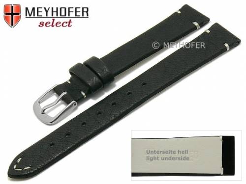 Uhrenarmband -Wadena- 14mm schwarz echt Elchleder helle Naht von MEYHOFER (Schlieenansto 12 mm) - Bild vergrern 