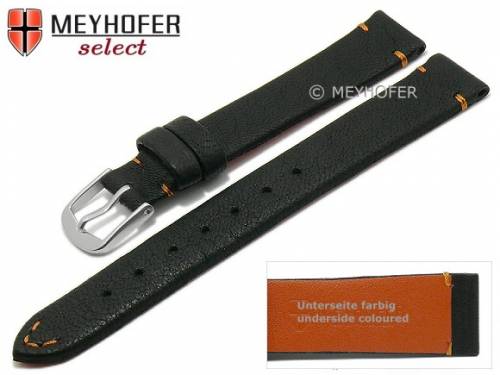 Uhrenarmband -Wadena- 10mm schwarz echt Elchleder orange Naht von MEYHOFER (Schlie�enansto� 08 mm) - Bild vergr��ern 
