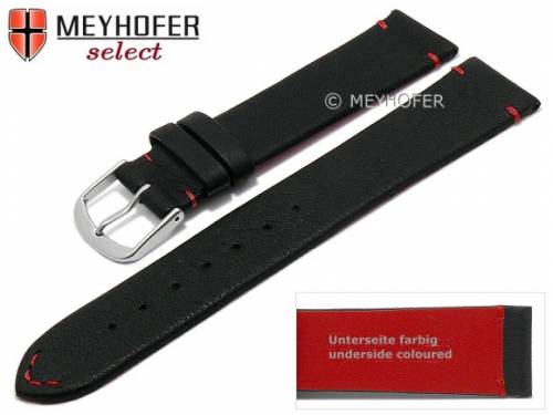 Uhrenarmband -Wadena- 16mm schwarz echt Elchleder rote Naht von MEYHOFER (Schlie�enansto� 14 mm) - Bild vergr��ern 