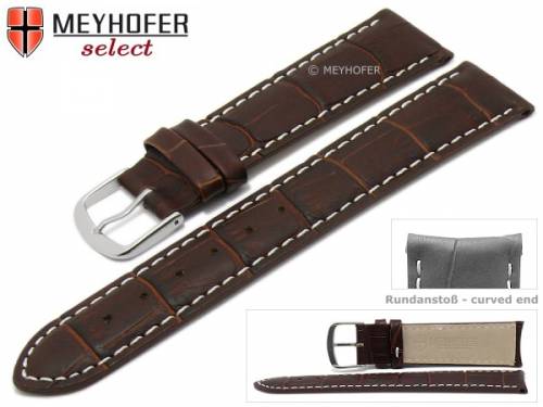 Uhrenarmband -Bardstown- 21mm dunkelbraun Leder Alligator-Pr�gung mit Rundansto� von MEYHOFER (Schlie�enansto� 20 mm) - Bild vergr��ern 