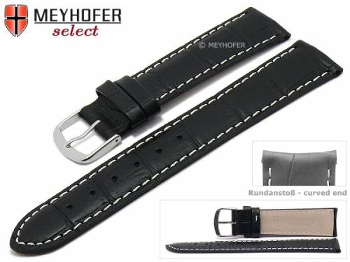 Uhrenarmband -Bardstown- 20mm schwarz Leder Alligator-Pr�gung mit Rundansto� von MEYHOFER (Schlie�enansto� 18 mm) - Bild vergr��ern 
