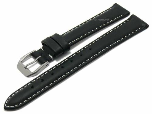 Uhrenarmband -Pamplona- 14mm schwarz Leder Titanschliee helle Naht von MEYHOFER (Schlieenansto 12 mm) - Bild vergrern 