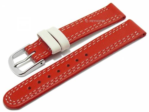 PREISTIPP: Uhrenarmband XS -Youngstown- 12mm rot/creme Leder glatt Doppelnaht von MEYHOFER (Schlie�enansto� 12 mm) - Bild vergr��ern 