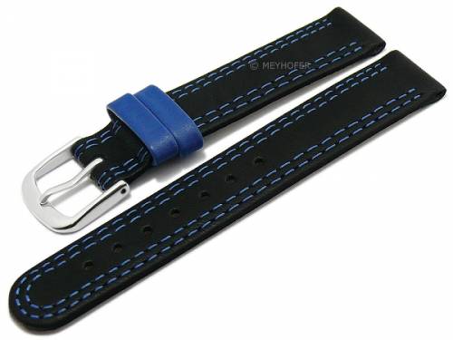 PREISTIPP: Uhrenarmband XS -Youngstown- 12mm schwarz/blau Leder glatt Doppelnaht von MEYHOFER (Schlie�enansto� 12 mm) - Bild vergr��ern 