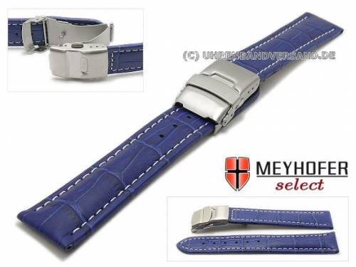 Uhrenarmband -Livadia- 22mm mittelblau Leder Alligator-Pr�gung Faltschlie�e von MEYHOFER (Schlie�enansto� 20 mm) - Bild vergr��ern 