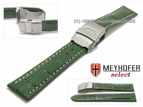 Uhrenarmband -Livadia- 24mm gr�n Leder Alligator-Pr�gung Faltschlie�e von MEYHOFER (Schlie�enansto� 22 mm) - Bild vergr��ern 