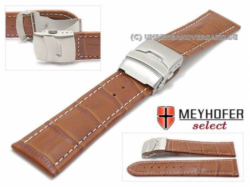Uhrenarmband -Livadia- 26mm hellbraun Leder Alligator-Pr�gung Faltschlie�e von MEYHOFER (Schlie�enansto� 24 mm) - Bild vergr��ern 