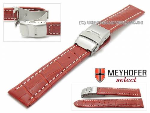 Uhrenarmband -Livadia- 24mm rot Leder Alligator-Pr�gung Faltschlie�e von MEYHOFER (Schlie�enansto� 22 mm) - Bild vergr��ern 