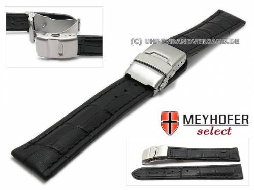 Uhrenarmband -Arkasa- 20mm schwarz Leder Alligator-Prgung Faltschliee von MEYHOFER (Schlieenansto 18 mm) - Bild vergrern 