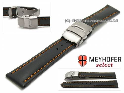 Uhrenarmband -Milas- 24mm schwarz mit Titan-Faltschlie�e orangefarbene Naht von MEYHOFER (Schlie�enansto� 22 mm) - Bild vergr��ern 