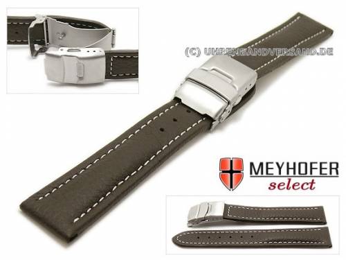 Uhrenarmband -Drayton- 22mm dunkelbraun Leder genarbt Faltschlie�e helle Naht von MEYHOFER (Schlie�enansto� 20 mm) - Bild vergr��ern 