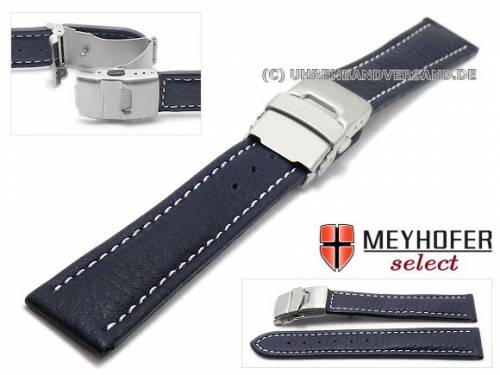 Uhrenarmband -Drayton- 18mm dunkelblau Leder genarbt Faltschlie�e helle Naht von MEYHOFER (Schlie�enansto� 18 mm) - Bild vergr��ern 