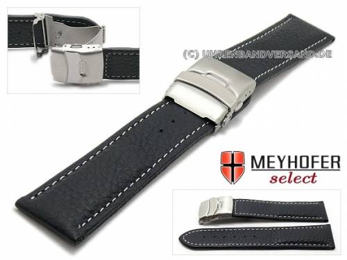 Uhrenarmband -Drayton- 26mm schwarz Leder genarbt Faltschliee helle Naht von MEYHOFER (Schlieenansto 24 mm) - Bild vergrern 
