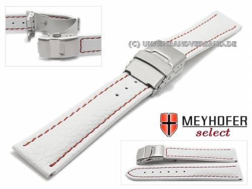 Uhrenarmband -Drayton- 22mm wei� Leder genarbt Faltschlie�e rote Naht von MEYHOFER (Schlie�enansto� 20 mm) - Bild vergr��ern 