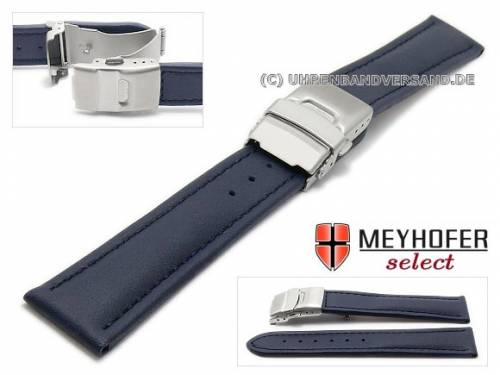 Uhrenarmband -Lewiston- 18mm dunkelblau Leder glatt abgen�ht mit Faltschlie�e von MEYHOFER (Schlie�enansto� 18 mm) - Bild vergr��ern 