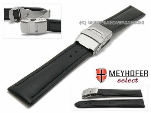 Uhrenarmband -Lewiston- 18mm schwarz Leder glatt abgen�ht mit Faltschlie�e von MEYHOFER (Schlie�enansto� 18 mm) - Bild vergr��ern 