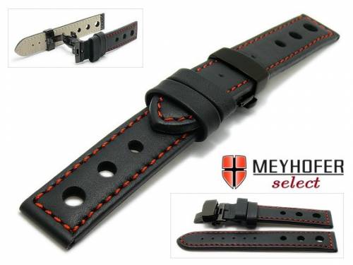 Uhrenarmband -Silkborg- 22mm schwarz Racing-Look rote Naht Faltschlie�e schwarz von MEYHOFER (Schlie�enansto� 22 mm) - Bild vergr��ern 